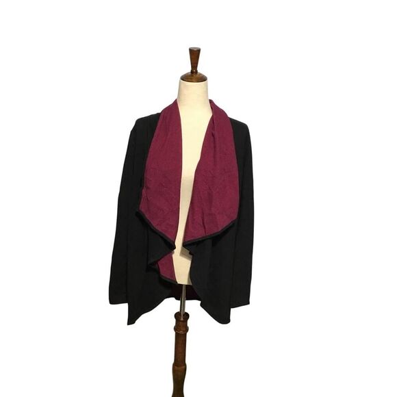 Talbots Open Front Cardigan Black Red Cotton Blend Sz SM - Picture 2 of 7